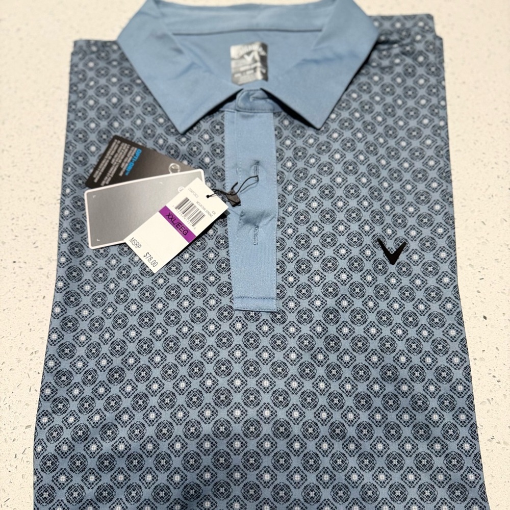 Callaway Blue Geometric Polo Shirt for Casual Elegance
